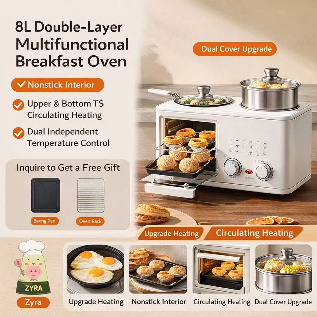 8L Dual-Layer Multifunctional Breakfast & Baking Machine