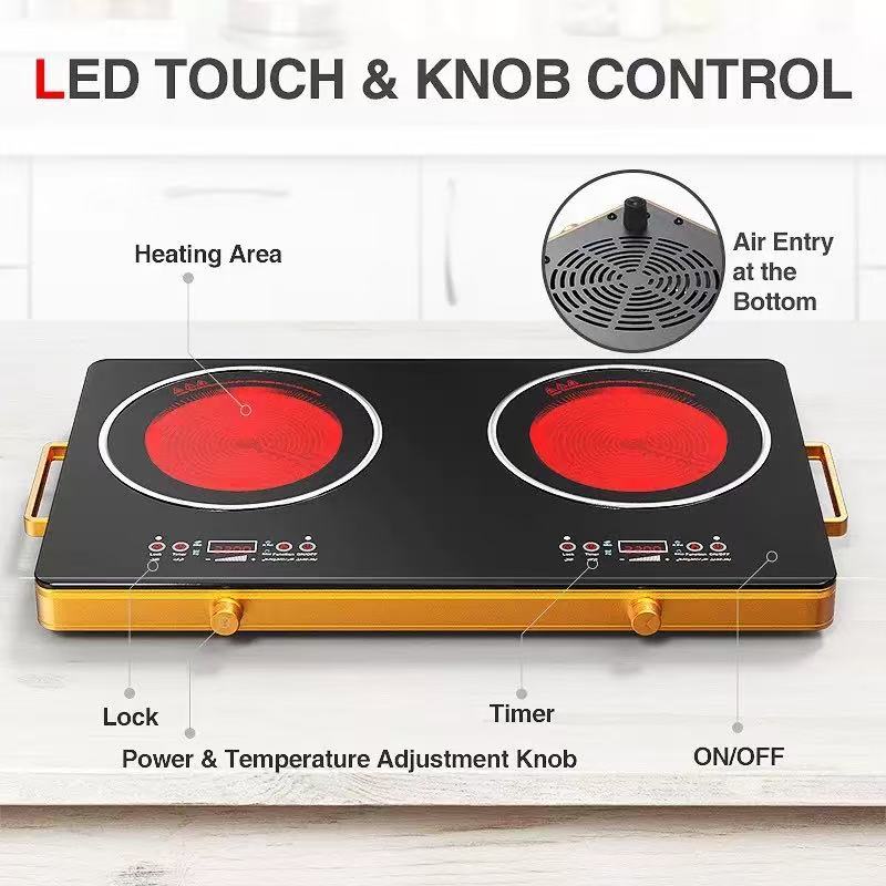 Portable Dual Electric Cooktop - 3600W Double Burner with Sensor Touch