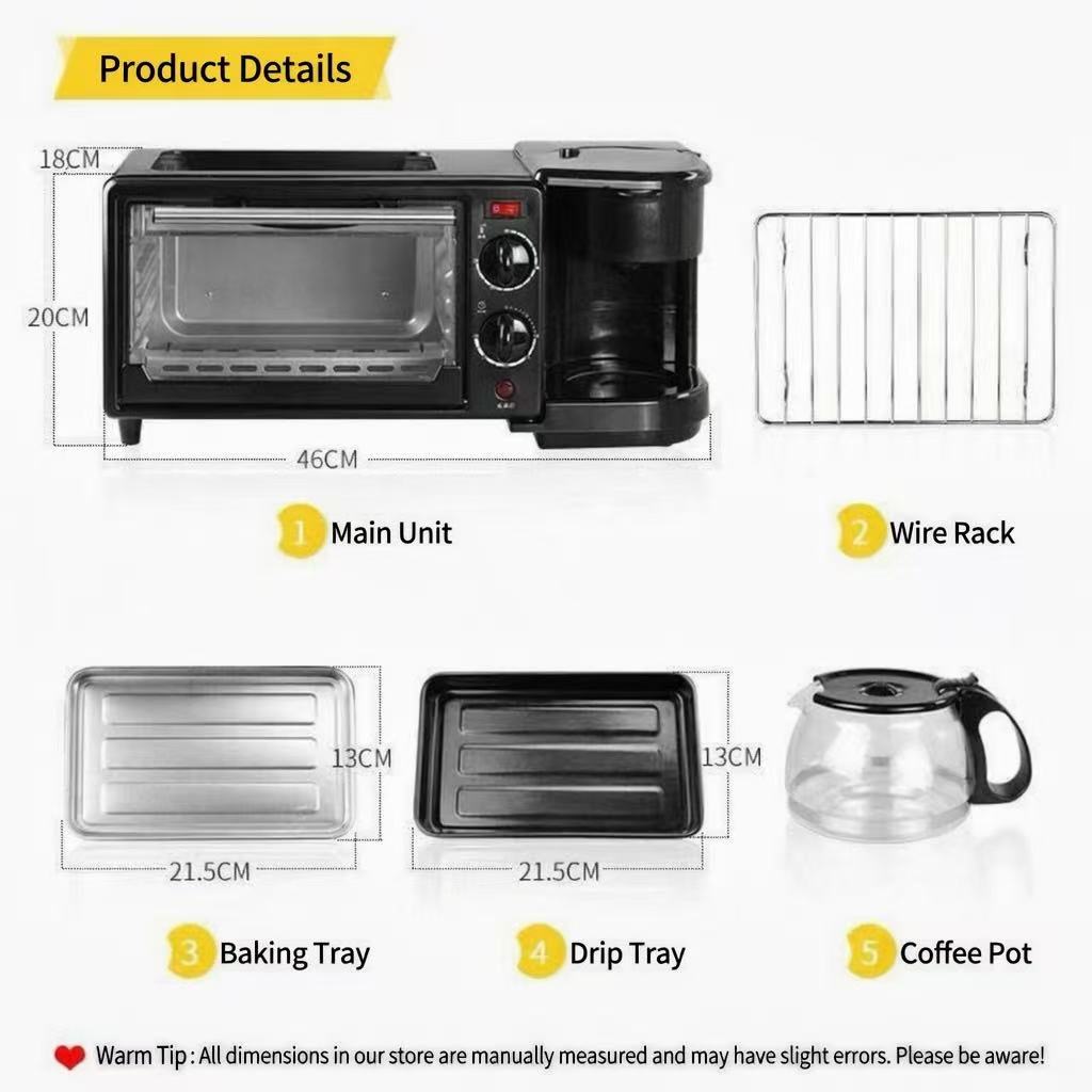 3-in-1 Breakfast Maker KW-206 | Oven + Frying Pan + Coffee Maker